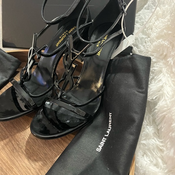 SAINT LAURENT BLACK CASSANDRA SANDALS IN PATENT LEATHER - Size 41/11 - Picture 12 of 16